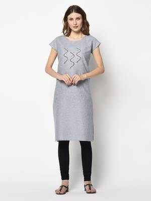 Grey printed cotton party-wear-kurtis 3
