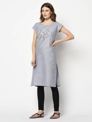 Grey printed cotton party-wear-kurtis 4
