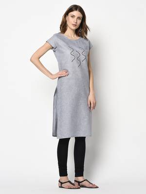Grey printed cotton party-wear-kurtis 5