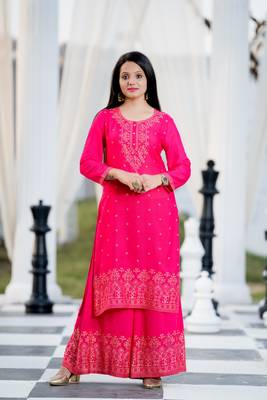 Light-rani-pink printed rayon kurtas-and-kurtis 1