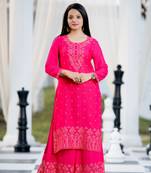 Light-rani-pink printed rayon kurtas-and-kurtis