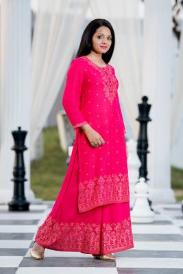 Light-rani-pink printed rayon kurtas-and-kurtis 3