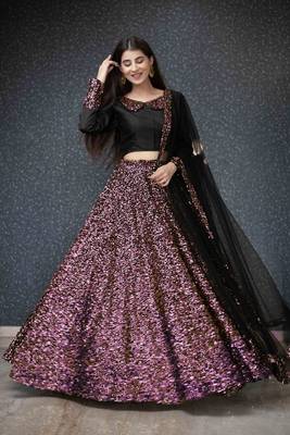 Wine plain silk semi stitched lehenga 1