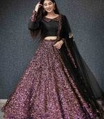 Wine plain silk semi stitched lehenga