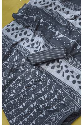 Navy blue woven cotton saree with blouse 3