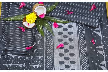 Navy blue woven cotton saree with blouse 4