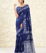 Royal blue woven cotton saree with blouse