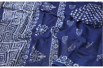 Royal blue woven cotton saree with blouse 3