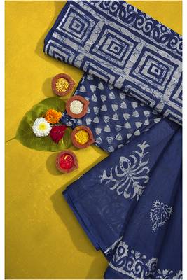 Royal blue woven cotton saree with blouse 4