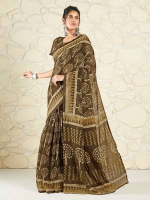 Mehendi woven cotton saree with blouse 1