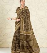 Mehendi woven cotton saree with blouse