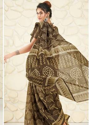 Mehendi woven cotton saree with blouse 2