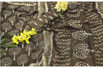Mehendi woven cotton saree with blouse 3