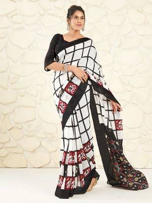 White woven cotton saree with blouse 1