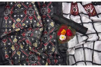 White woven cotton saree with blouse 3