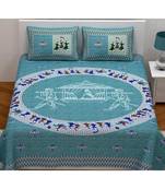 Turquoise printed cotton bed-sheets