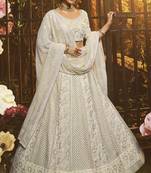 White embroidered georgette Semi Stitched bridal lehenga
