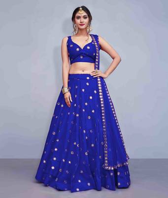 Royal-blue embroidered art silk semi stitched lehenga 2