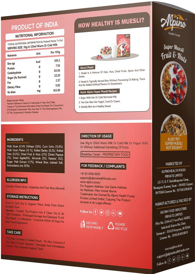 Alpino Super Muesli Fruit & Nuts 400 G