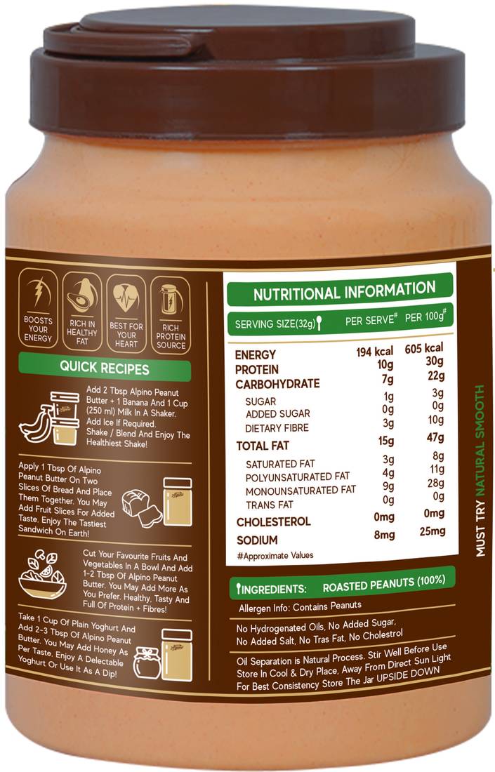 Alpino Natural Peanut Butter Smooth 2.4 KG
