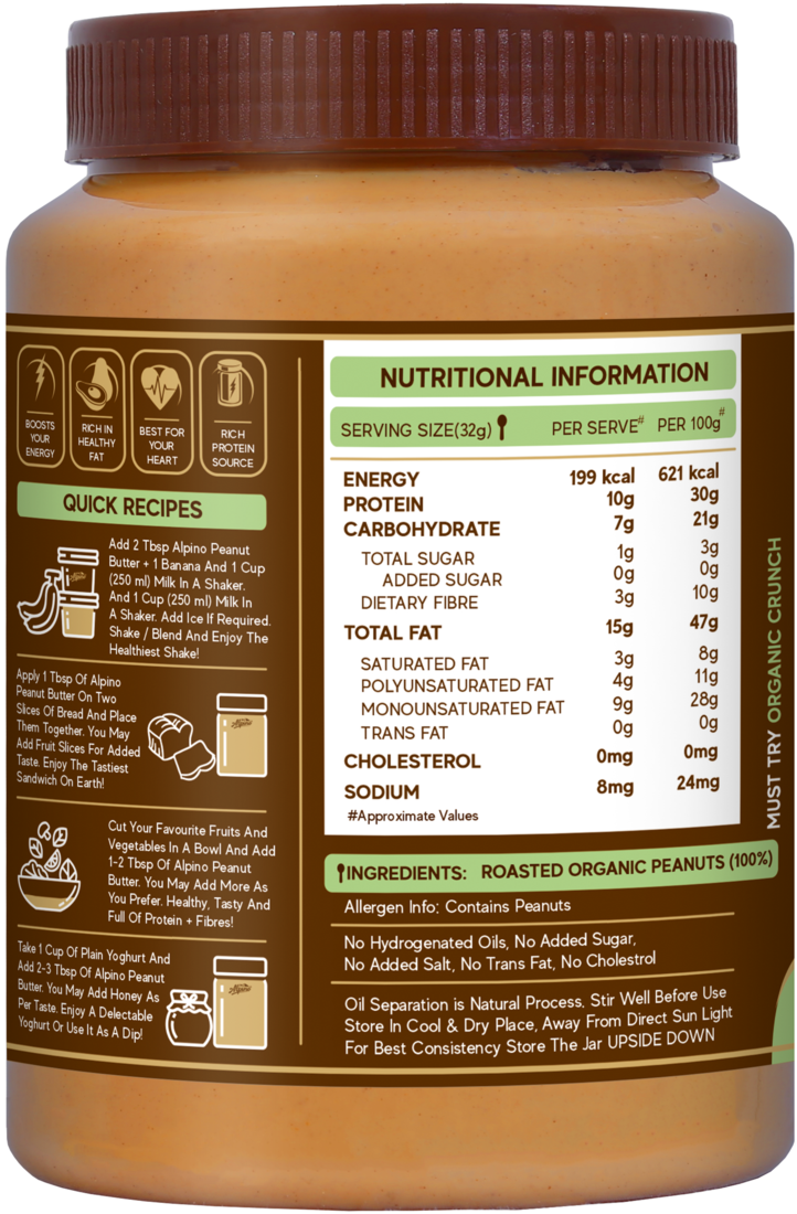 Alpino Organic Natural Peanut Butter Butter Smooth 1 KG