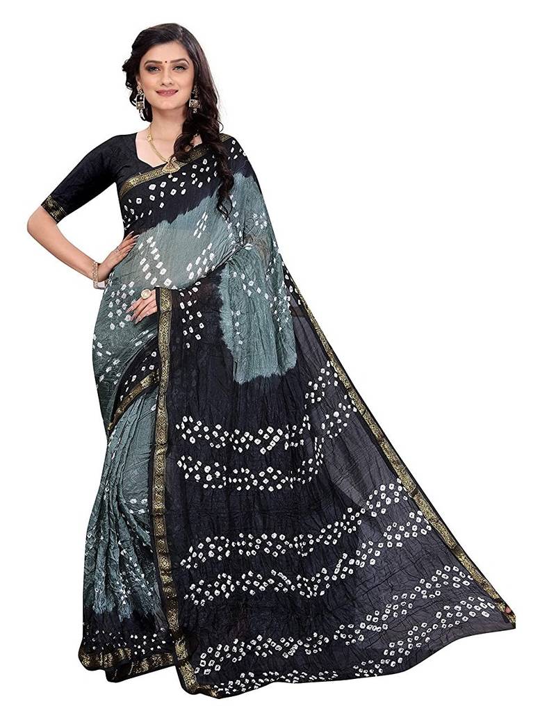 black bandhani saree
