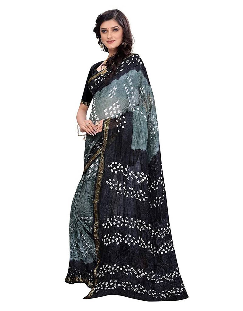 Grey Resham Silk Bandhani Printed Saree main image 0