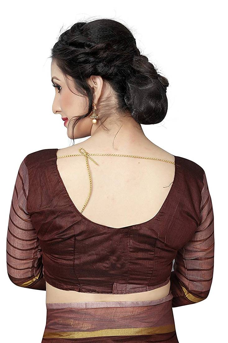 Snuggle Spot Women's Lycra Blend Saree with Blouse (Coffee, 5-6 Mtrs)