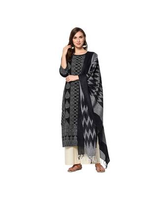 Black Elora Pure Cotton With khadi Printed Salwar Suit Unstitched Dress Material for Women 1