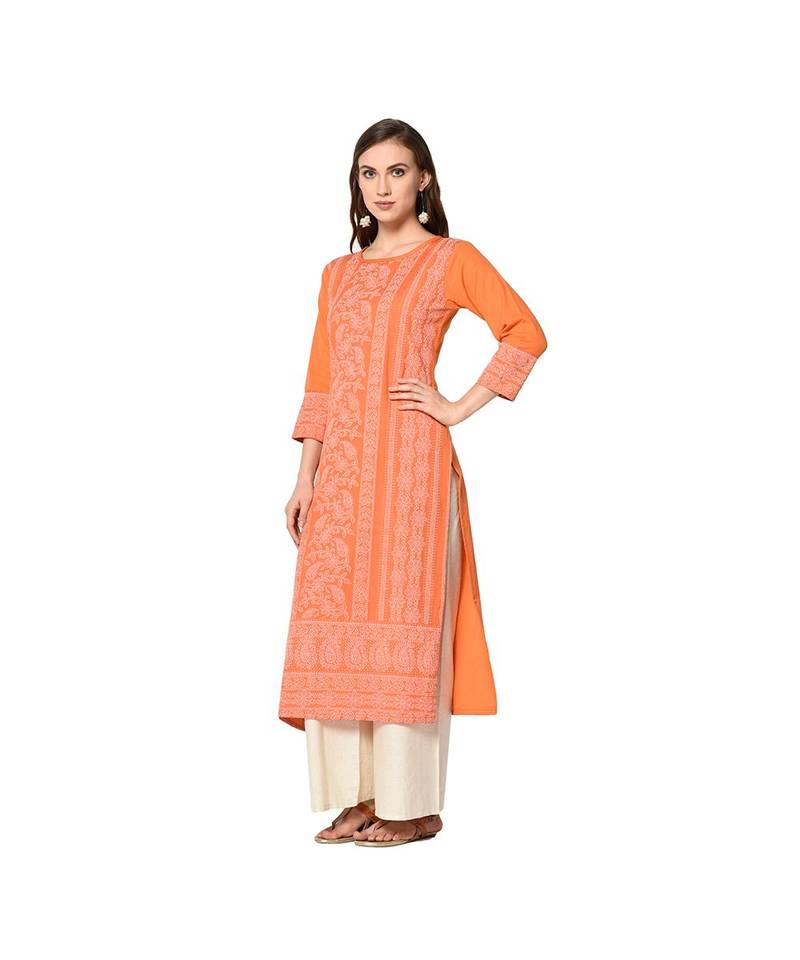 Orange Elora Pure Cotton With khadi Printed Salwar Suit Unstitched Dress Material for Women