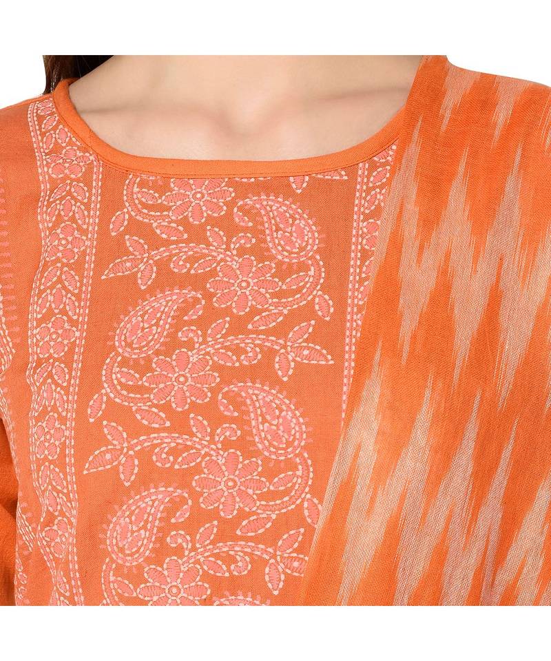 Orange Elora Pure Cotton With khadi Printed Salwar Suit Unstitched Dress Material for Women