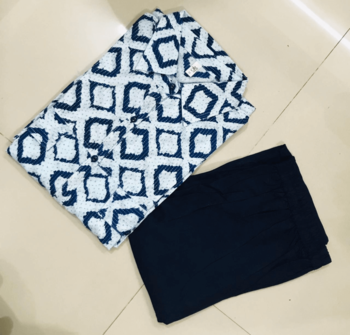 Blue Colored Sherwani Pattern Cotton Kurta With Rayon Pant 2