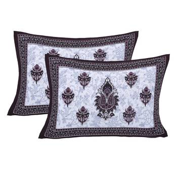 Brown Cotton Printed Jaipuri Double Bedsheet with 2 Pillow Covers 3