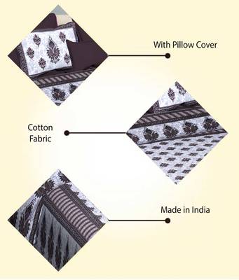 Brown Cotton Printed Jaipuri Double Bedsheet with 2 Pillow Covers 6