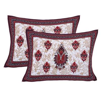Maroon Cotton Printed Jaipuri Double Bedsheet with 2 Pillow Covers 3