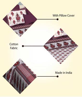 Maroon Cotton Printed Jaipuri Double Bedsheet with 2 Pillow Covers 6
