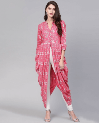 Pink And Silver A-Line Printed Kurta  1