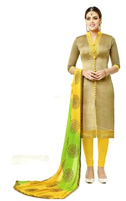 gold embroidered silk cotton unstitched salwar with dupatta 1