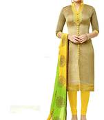 gold embroidered silk cotton unstitched salwar with dupatta