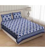 Blue Cotton Premium King Size Bedsheet with Two Zip Pillow Covers