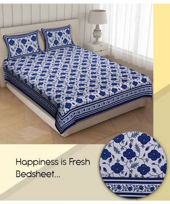Blue Cotton Premium King Size Bedsheet with Two Zip Pillow Covers 2