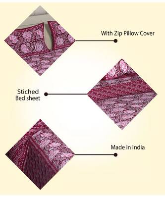 Pink Cotton Premium King Size Bedsheet with Two Zip Pillow Covers 3