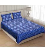 Blue Cotton Premium King Size Bedsheet with Two Zip Pillow Covers
