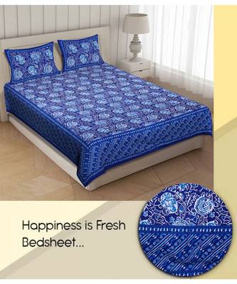 Blue Cotton Premium King Size Bedsheet with Two Zip Pillow Covers 2