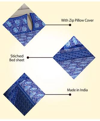 Blue Cotton Premium King Size Bedsheet with Two Zip Pillow Covers 3