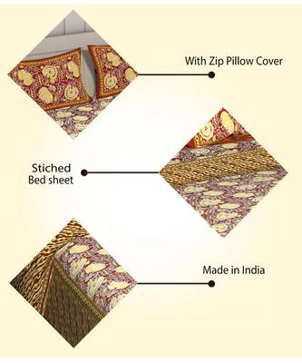 Brown Cotton Premium King Size Bedsheet with Two Zip Pillow Covers 3