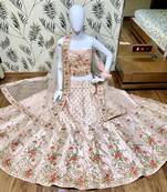 pink embroidered satin semi stitched bridal lehengas