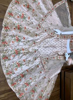 pink embroidered satin semi stitched bridal lehengas 2