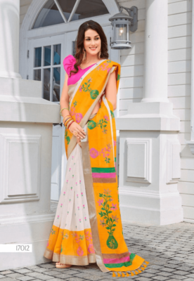 White Based Silk Saree With Silver Zari Border Along With Blouse Piece 1