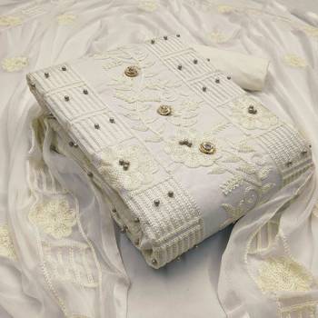 White Designer Cotton Salwar Suite With Embroidery Chainstitch Work 1